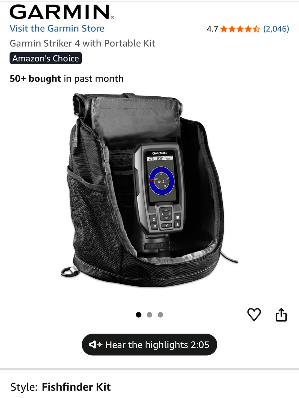 New in the box!!! Garmin Black Portable Fishfinder Kit with Carry Bag